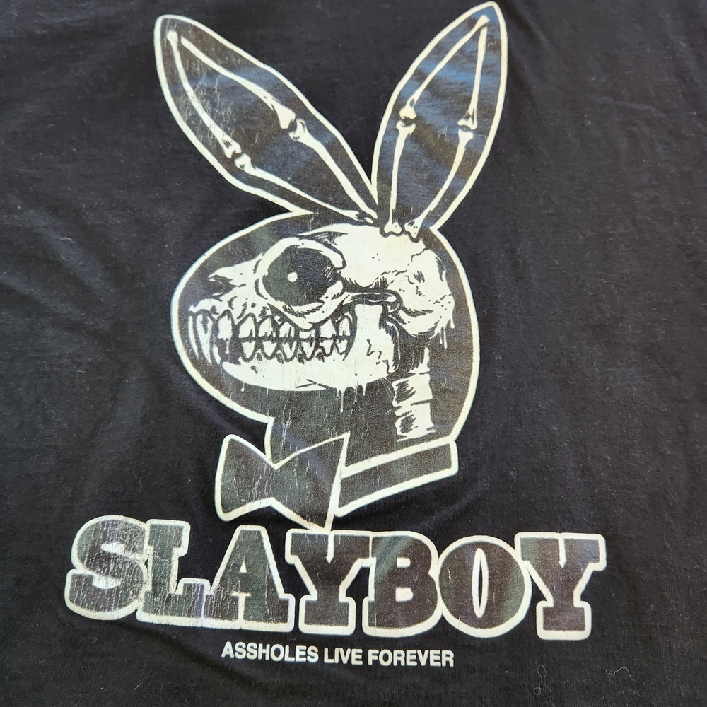 Slayboy Skull T-Shirt Black Sz XL Assholes Live Forever Bunny #1543